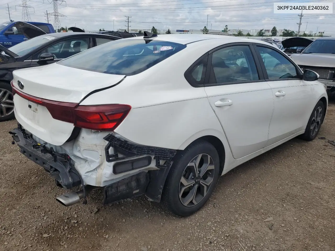 2020 Kia Forte Fe VIN: 3KPF24AD3LE240362 Lot: 62382125