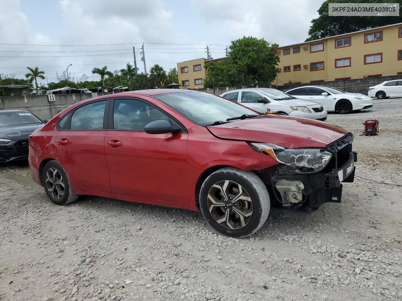 2021 Kia Forte Fe VIN: 3KPF24AD3ME403805 Lot: 63006665
