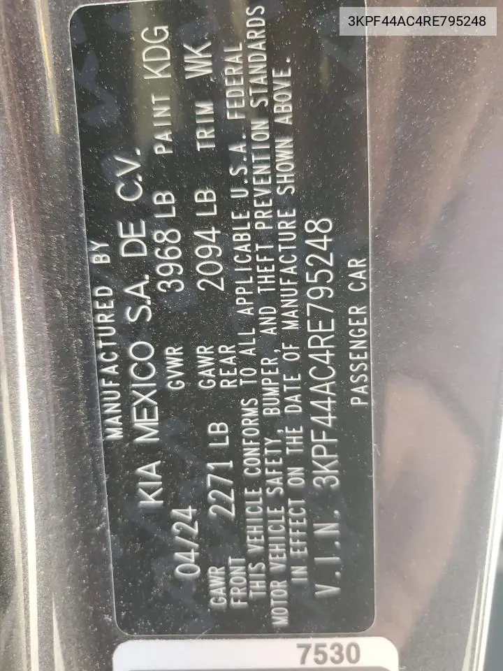 2024 Kia Forte Gt VIN: 3KPF44AC4RE795248 Lot: 56751015
