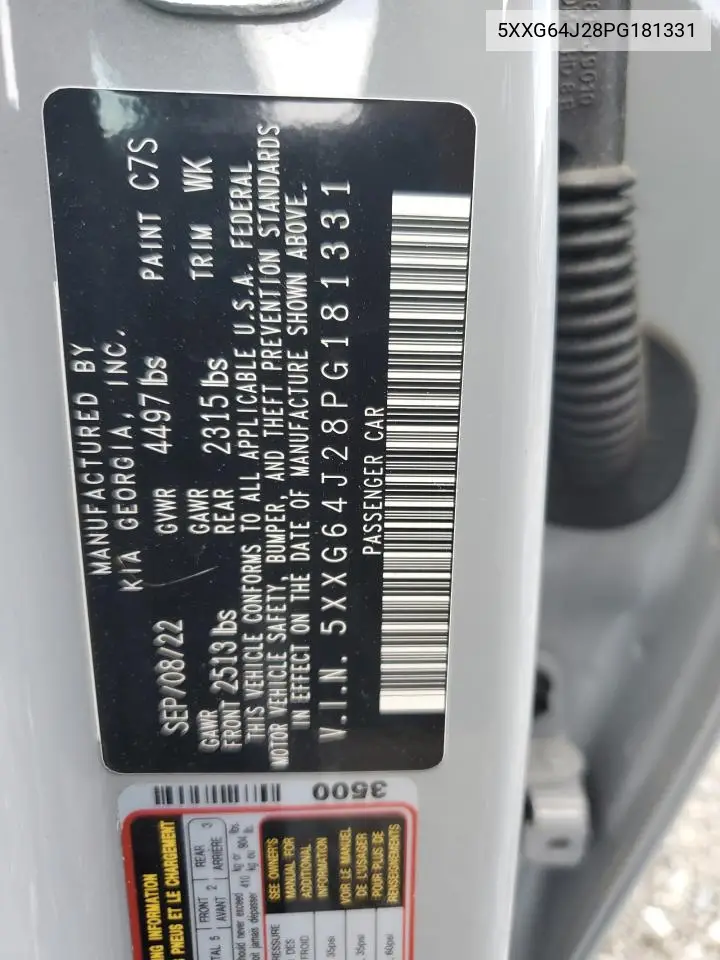 2023 Kia K5 Gt Line VIN: 5XXG64J28PG181331 Lot: 63024225