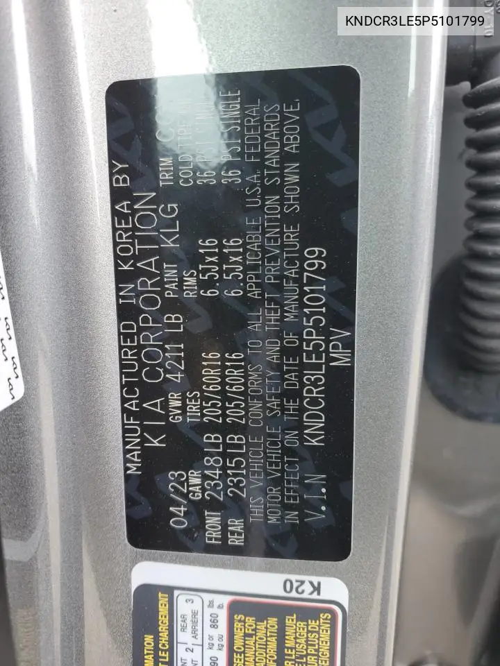 2023 Kia Niro Ex VIN: KNDCR3LE5P5101799 Lot: 56982065