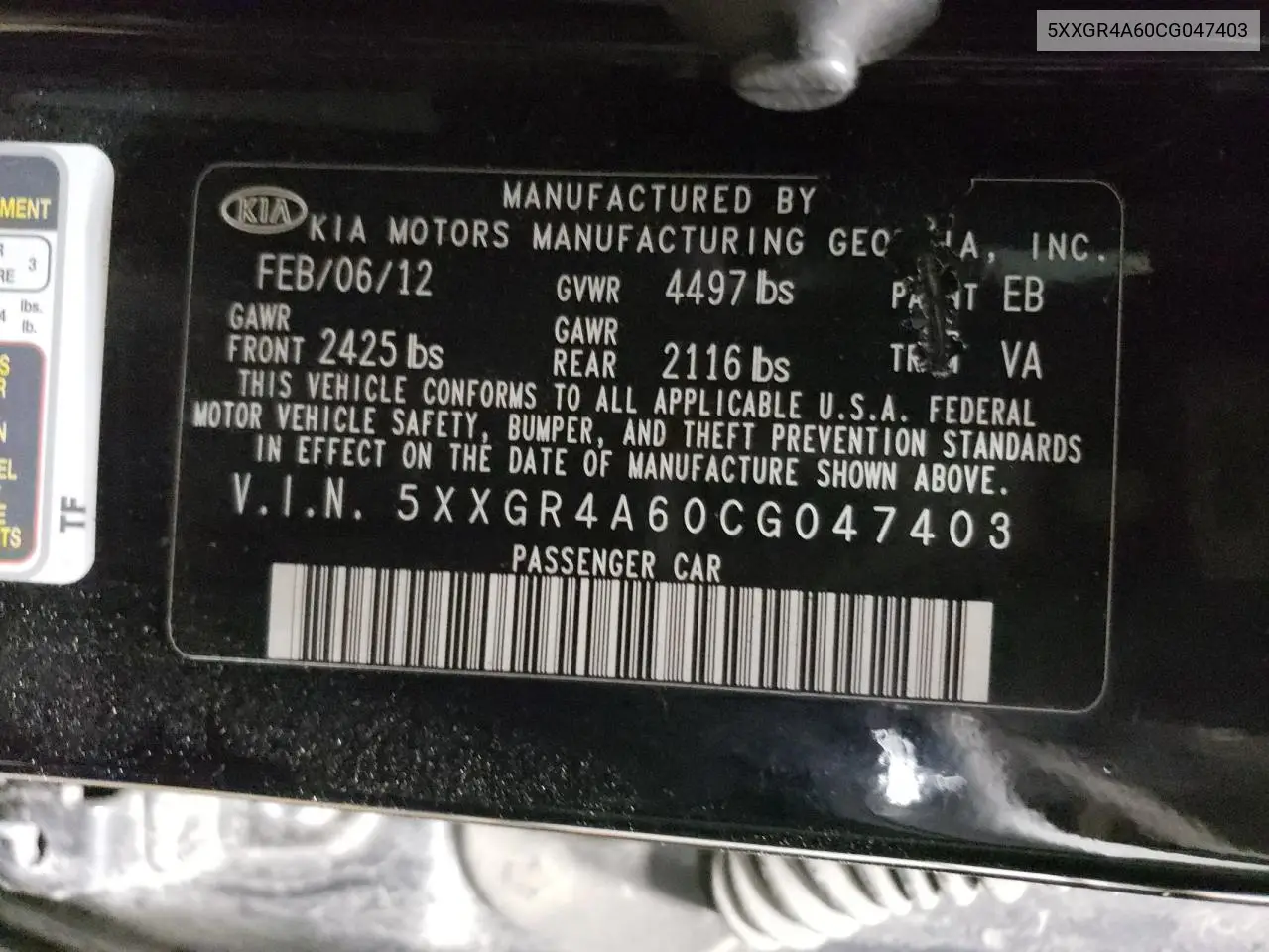 2012 Kia Optima Sx VIN: 5XXGR4A60CG047403 Lot: 56902145