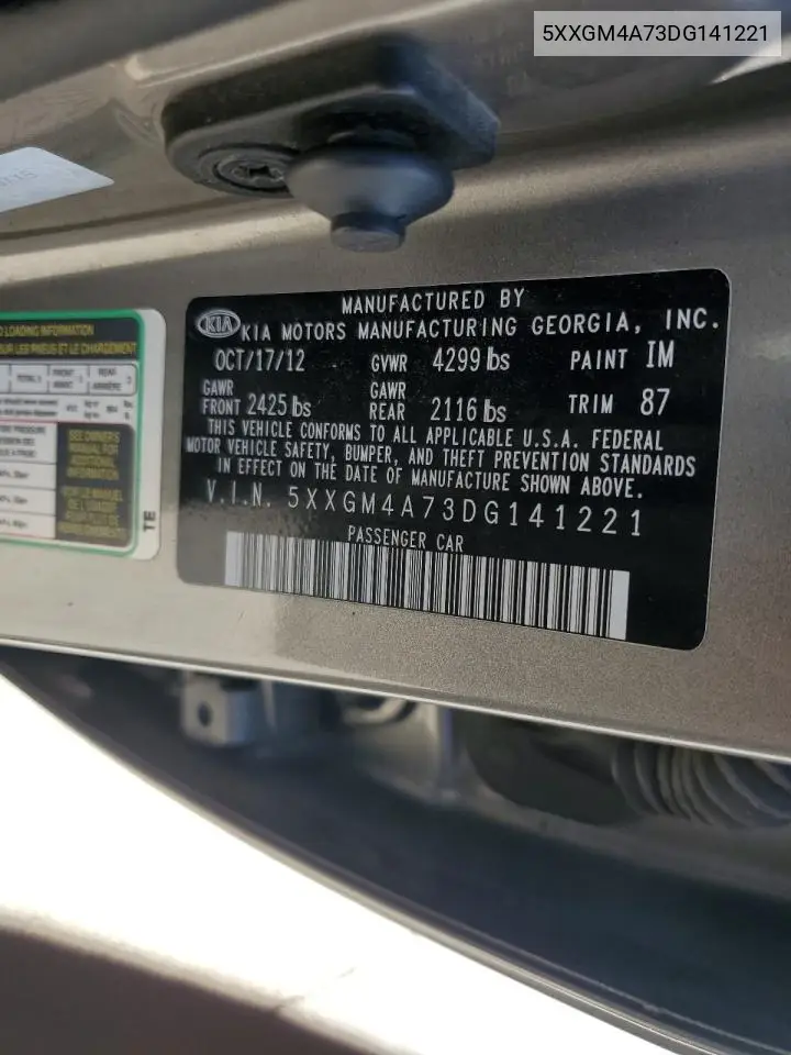 2013 Kia Optima Lx VIN: 5XXGM4A73DG141221 Lot: 64810385