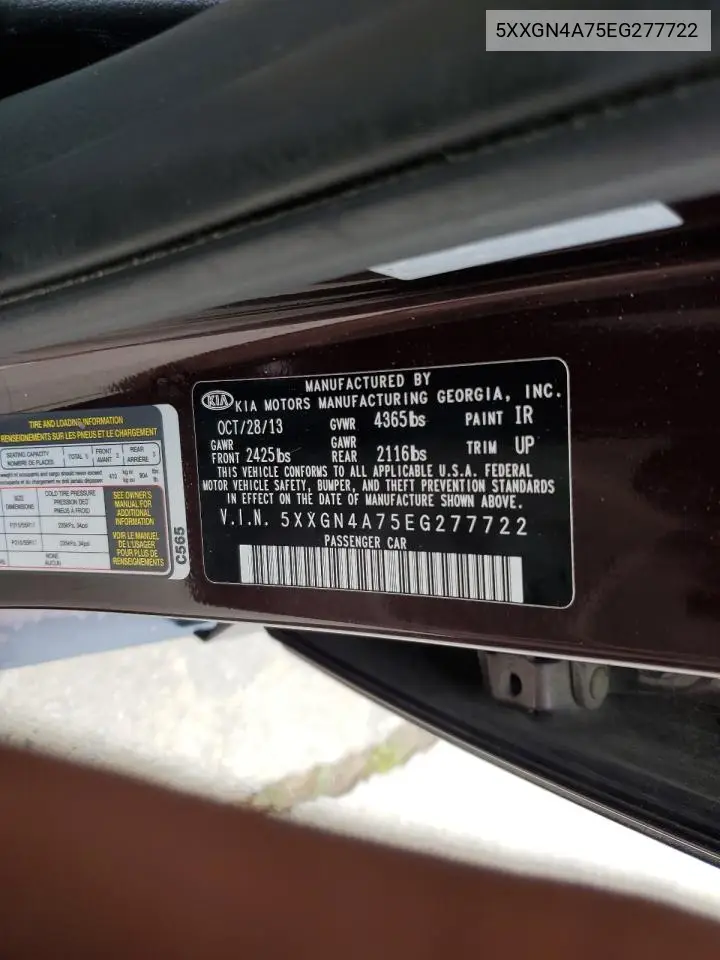 2014 Kia Optima Ex VIN: 5XXGN4A75EG277722 Lot: 56660045