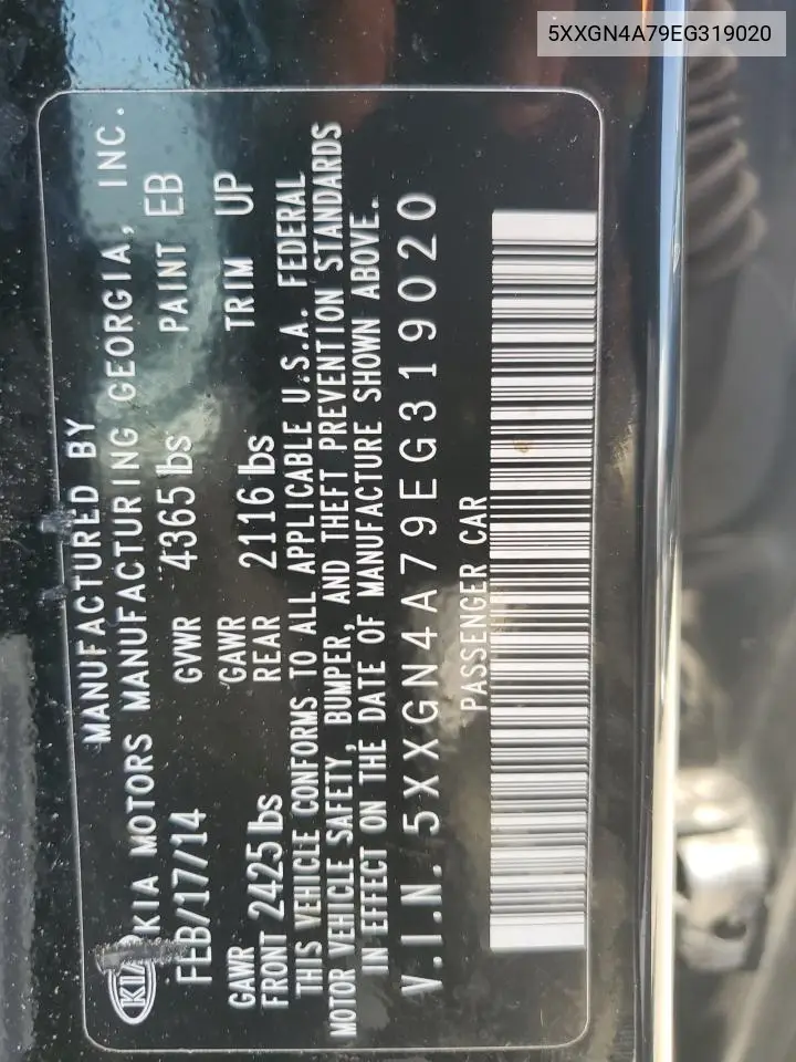 2014 Kia Optima Ex VIN: 5XXGN4A79EG319020 Lot: 63330165