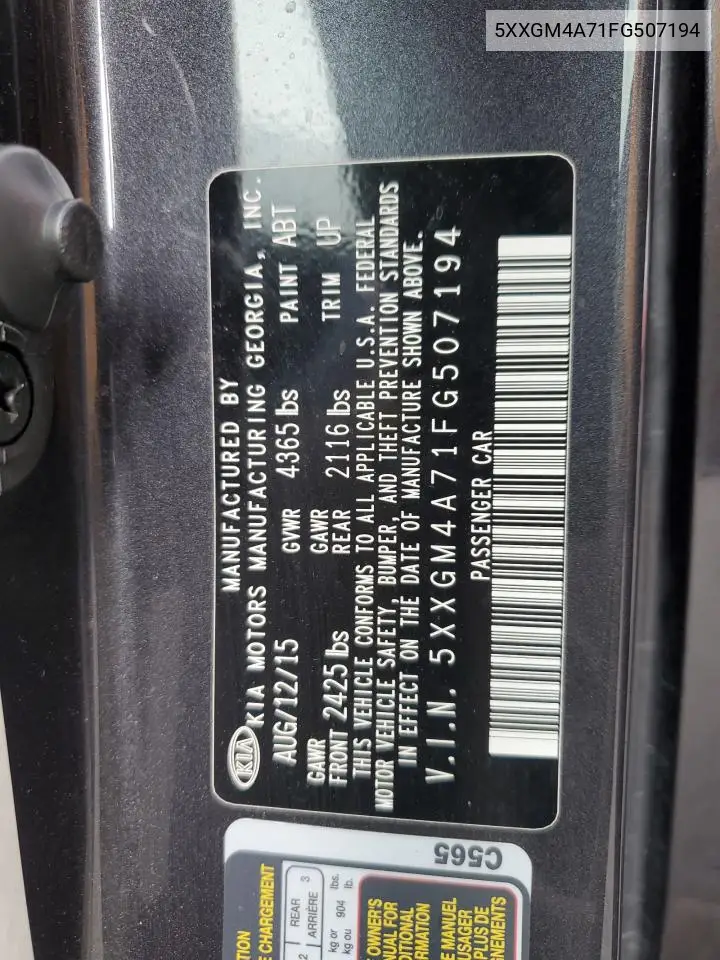 2015 Kia Optima Lx VIN: 5XXGM4A71FG507194 Lot: 56983785