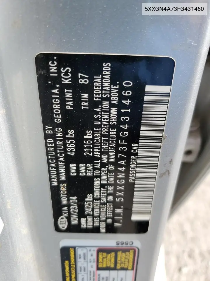 2015 Kia Optima Ex VIN: 5XXGN4A73FG431460 Lot: 57025015