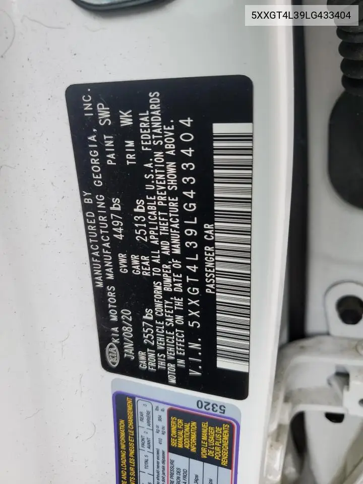 2020 Kia Optima Lx VIN: 5XXGT4L39LG433404 Lot: 56580825