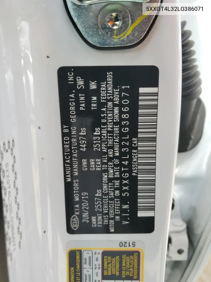 2020 Kia Optima Lx VIN: 5XXGT4L32LG386071 Lot: 56943615