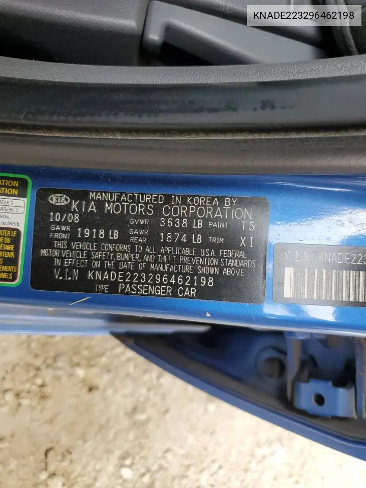 2009 Kia Rio Base VIN: KNADE223296462198 Lot: 65591425