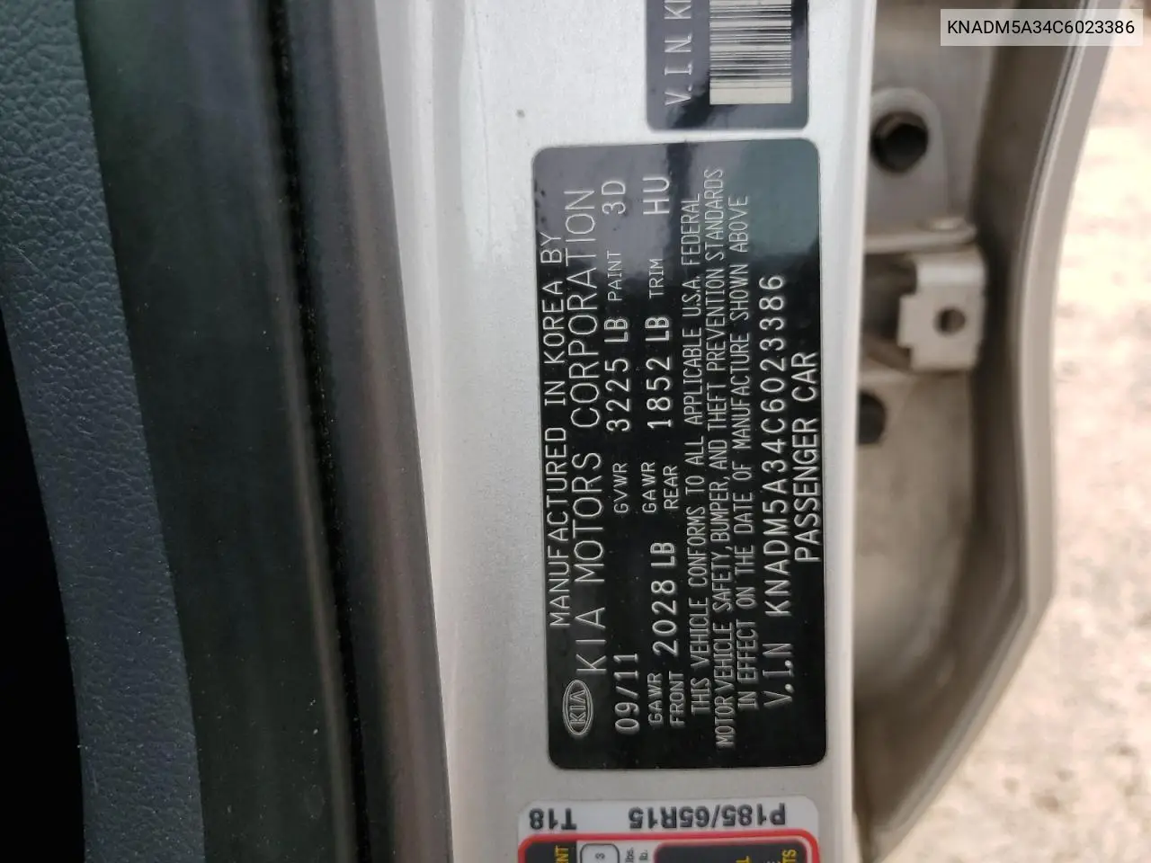 2012 Kia Rio Lx VIN: KNADM5A34C6023386 Lot: 55814315