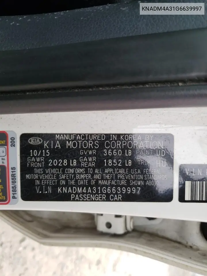 2016 Kia Rio Lx VIN: KNADM4A31G6639997 Lot: 64327745