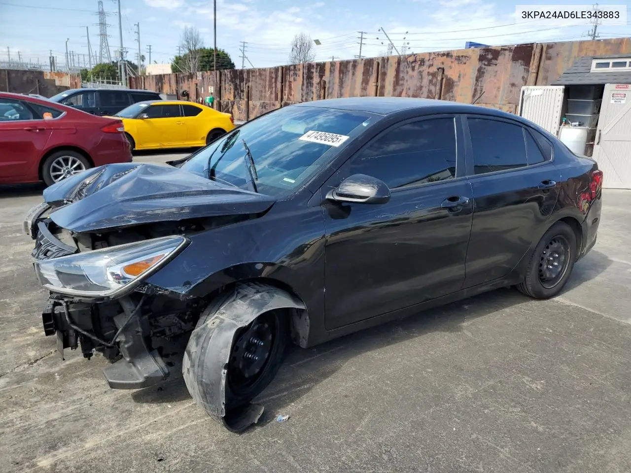2020 Kia Rio Lx VIN: 3KPA24AD6LE343883 Lot: 47495095
