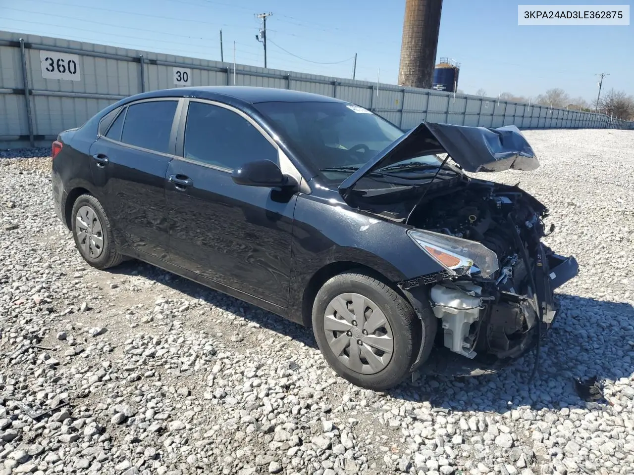 2020 Kia Rio Lx VIN: 3KPA24AD3LE362875 Lot: 48912735