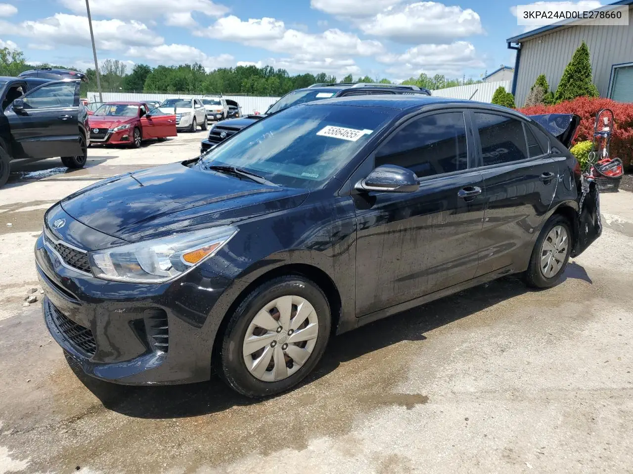 2020 Kia Rio Lx VIN: 3KPA24AD0LE278660 Lot: 55864655