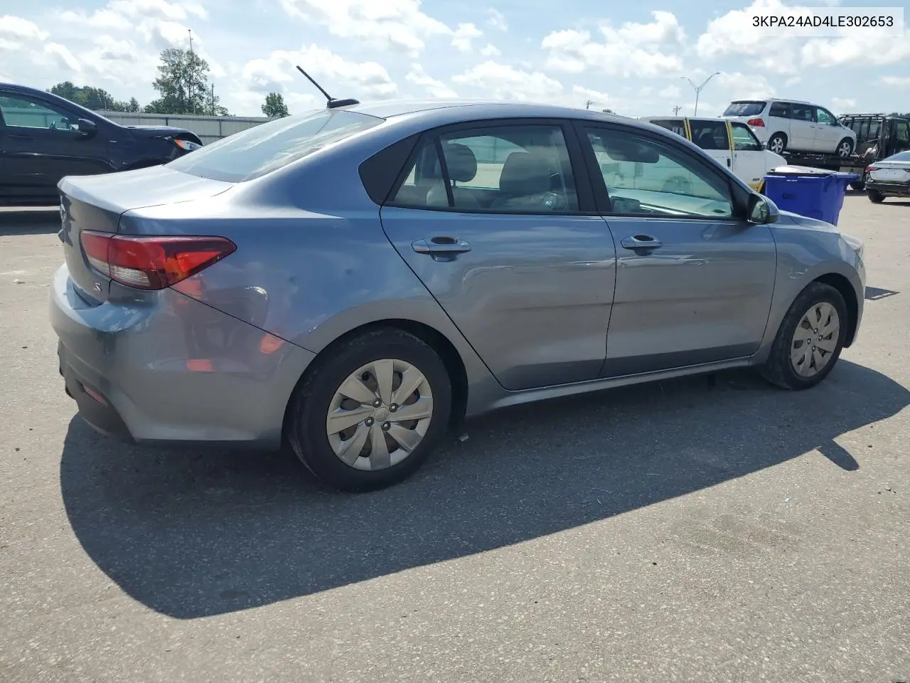 2020 Kia Rio Lx VIN: 3KPA24AD4LE302653 Lot: 62591425