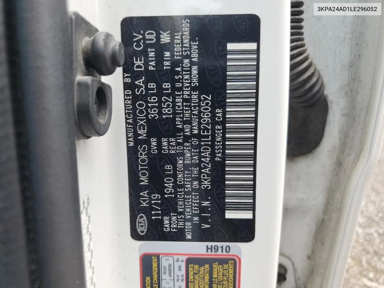 2020 Kia Rio Lx VIN: 3KPA24AD1LE296052 Lot: 62641765