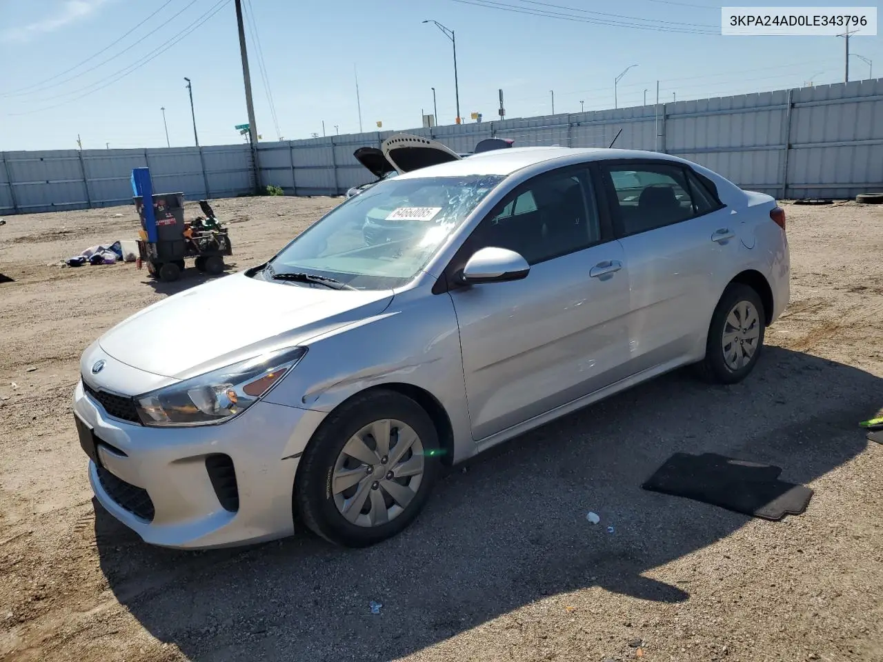 2020 Kia Rio Lx VIN: 3KPA24AD0LE343796 Lot: 64660085
