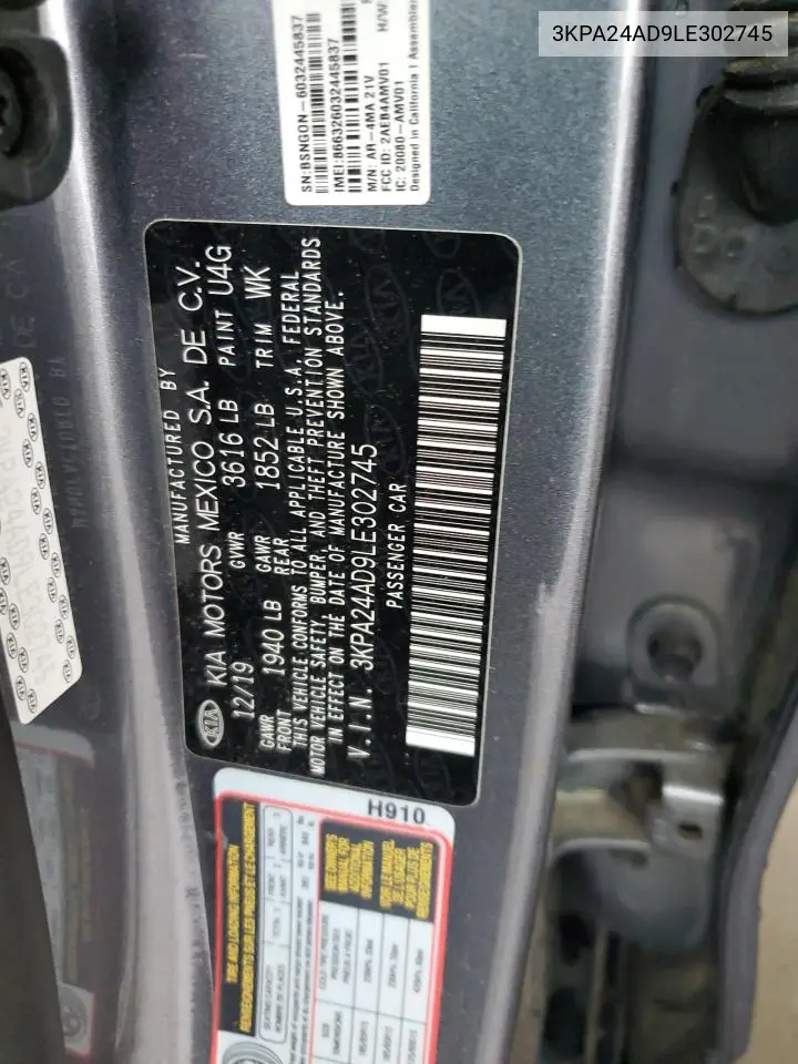 2020 Kia Rio Lx VIN: 3KPA24AD9LE302745 Lot: 64949205