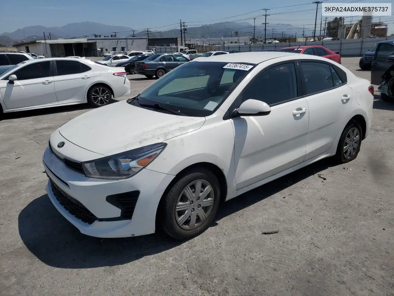 2021 Kia Rio Lx VIN: 3KPA24ADXME375737 Lot: 52367415