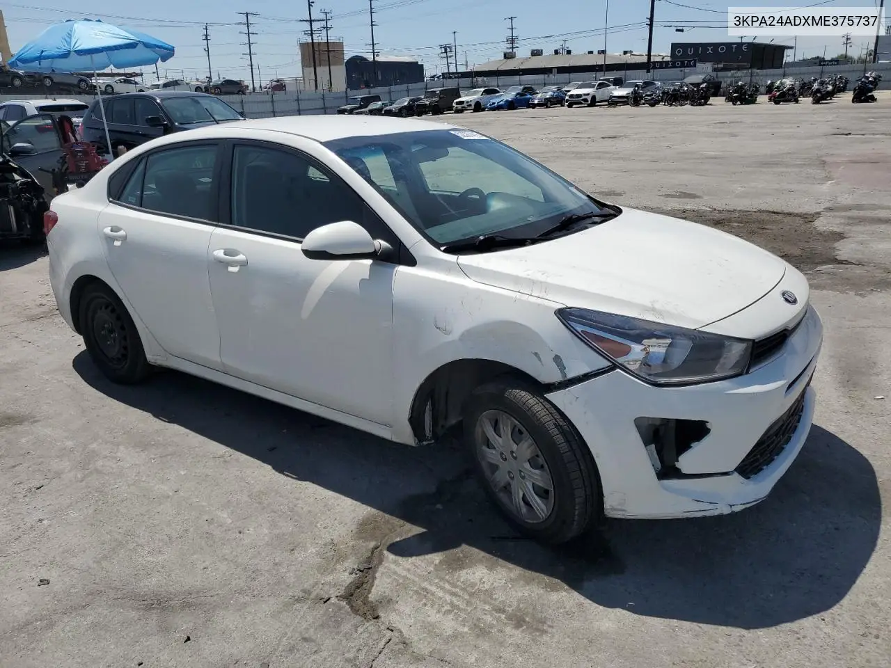 2021 Kia Rio Lx VIN: 3KPA24ADXME375737 Lot: 52367415