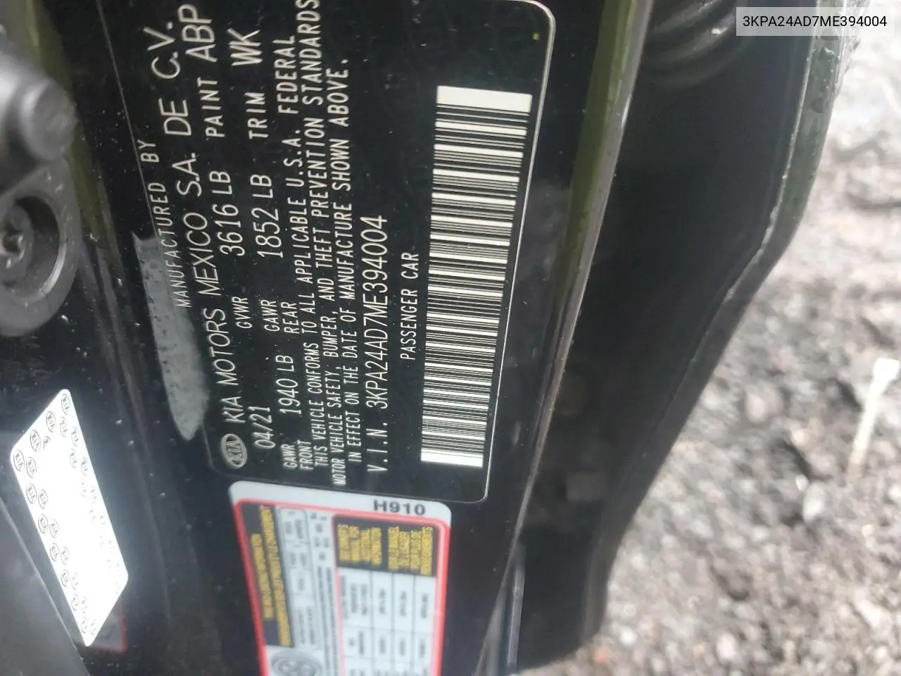 2021 Kia Rio Lx VIN: 3KPA24AD7ME394004 Lot: 55641945