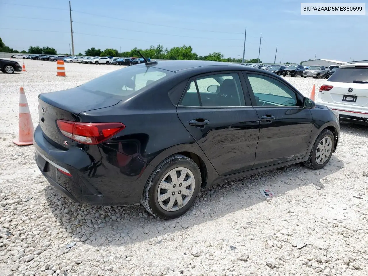 2021 Kia Rio Lx VIN: 3KPA24AD5ME380599 Lot: 55897905