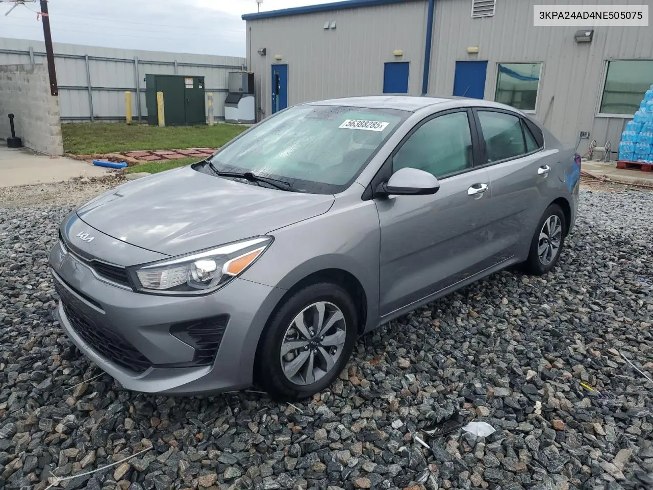 2022 Kia Rio Lx VIN: 3KPA24AD4NE505075 Lot: 56388285