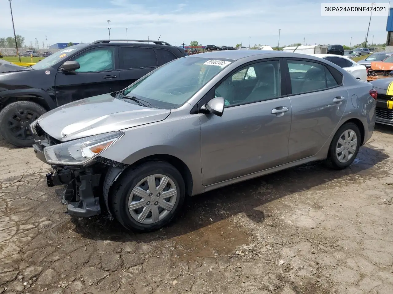 2022 Kia Rio Lx VIN: 3KPA24AD0NE474021 Lot: 59083485