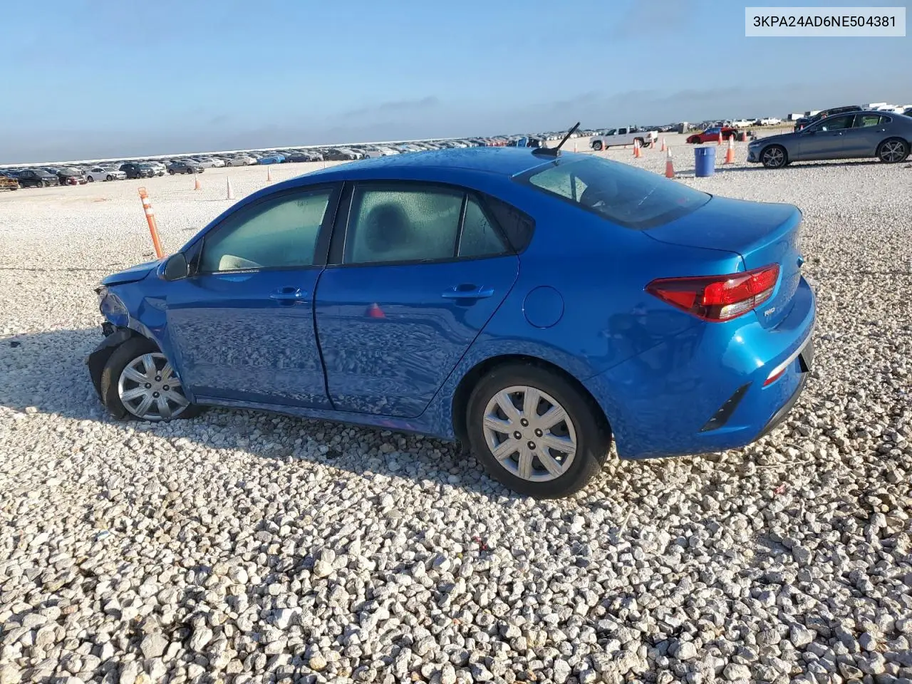 2022 Kia Rio Lx VIN: 3KPA24AD6NE504381 Lot: 62180475