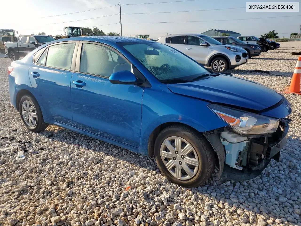 2022 Kia Rio Lx VIN: 3KPA24AD6NE504381 Lot: 62180475