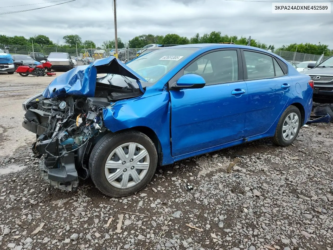 2022 Kia Rio Lx VIN: 3KPA24ADXNE452589 Lot: 62651305