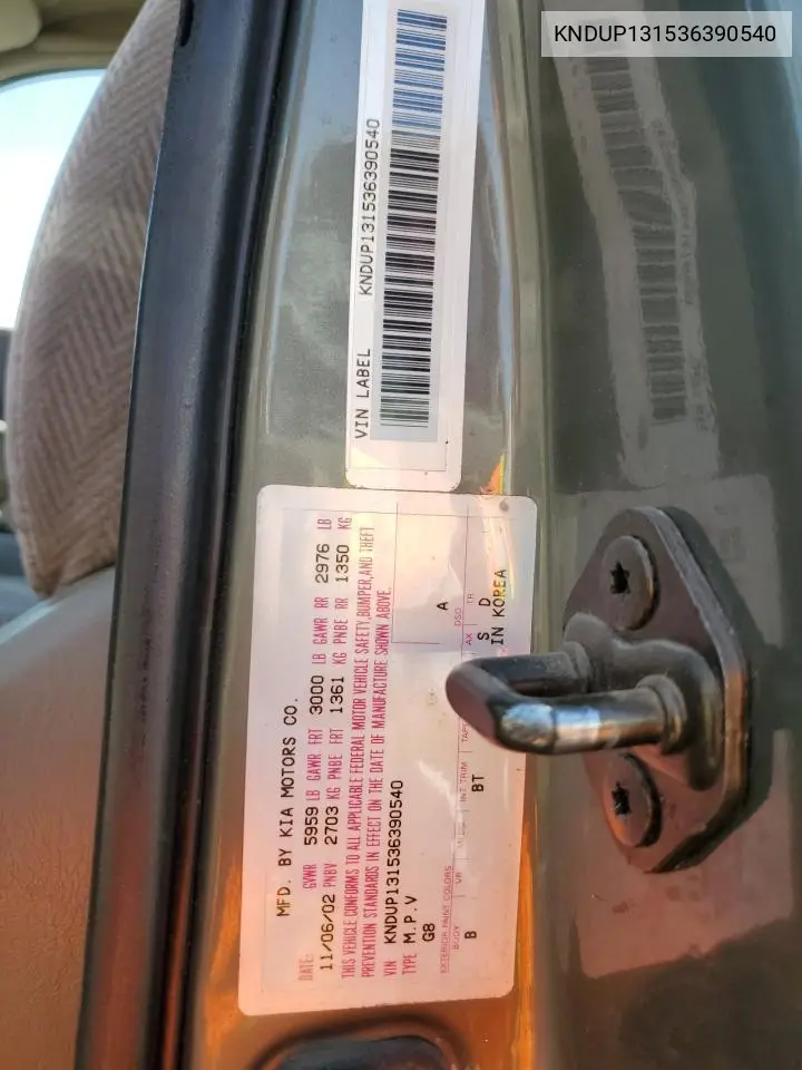 2003 Kia Sedona Ex VIN: KNDUP131536390540 Lot: 53067855
