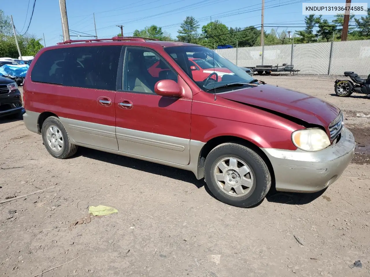 2003 Kia Sedona Ex VIN: KNDUP131936474585 Lot: 56096985