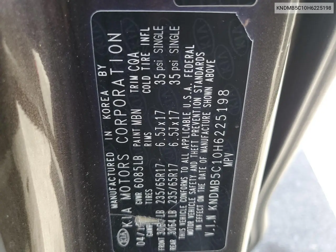 2017 Kia Sedona Lx VIN: KNDMB5C10H6225198 Lot: 56472485