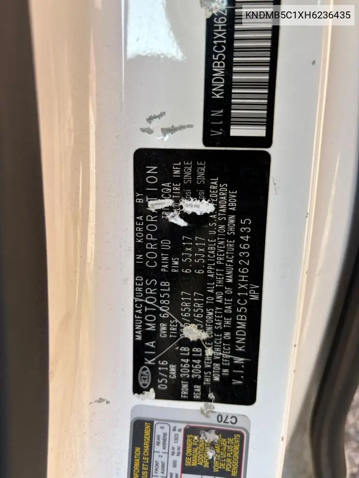2017 Kia Sedona Lx VIN: KNDMB5C1XH6236435 Lot: 57184675