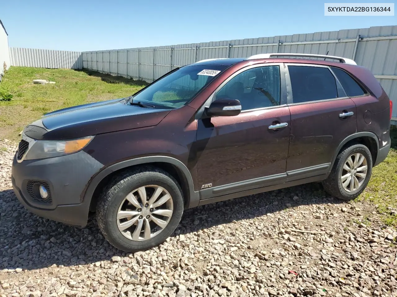 2011 Kia Sorento Base VIN: 5XYKTDA22BG136344 Lot: 63240055