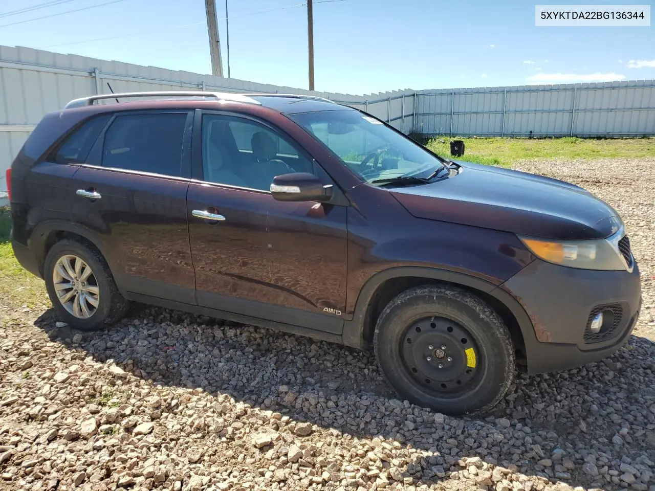 2011 Kia Sorento Base VIN: 5XYKTDA22BG136344 Lot: 63240055