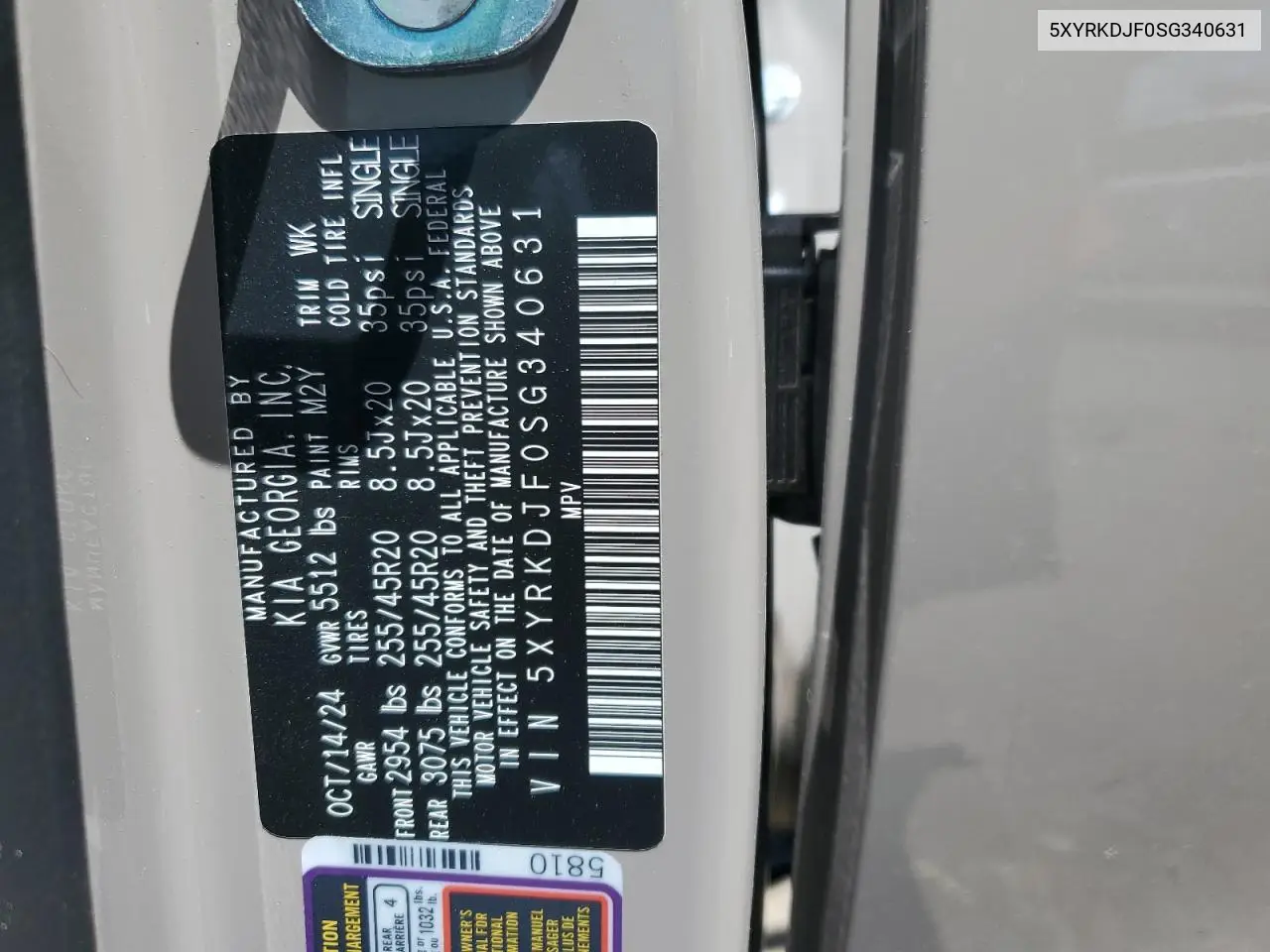 2025 Kia Sorento Sx VIN: 5XYRKDJF0SG340631 Lot: 56994825