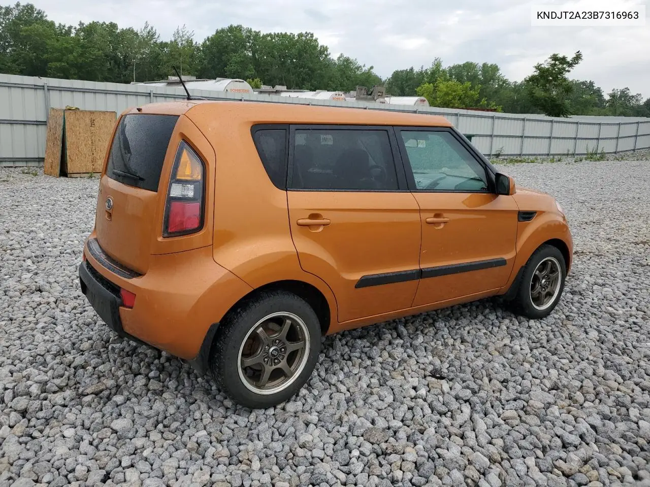 2011 Kia Soul + VIN: KNDJT2A23B7316963 Lot: 63097635