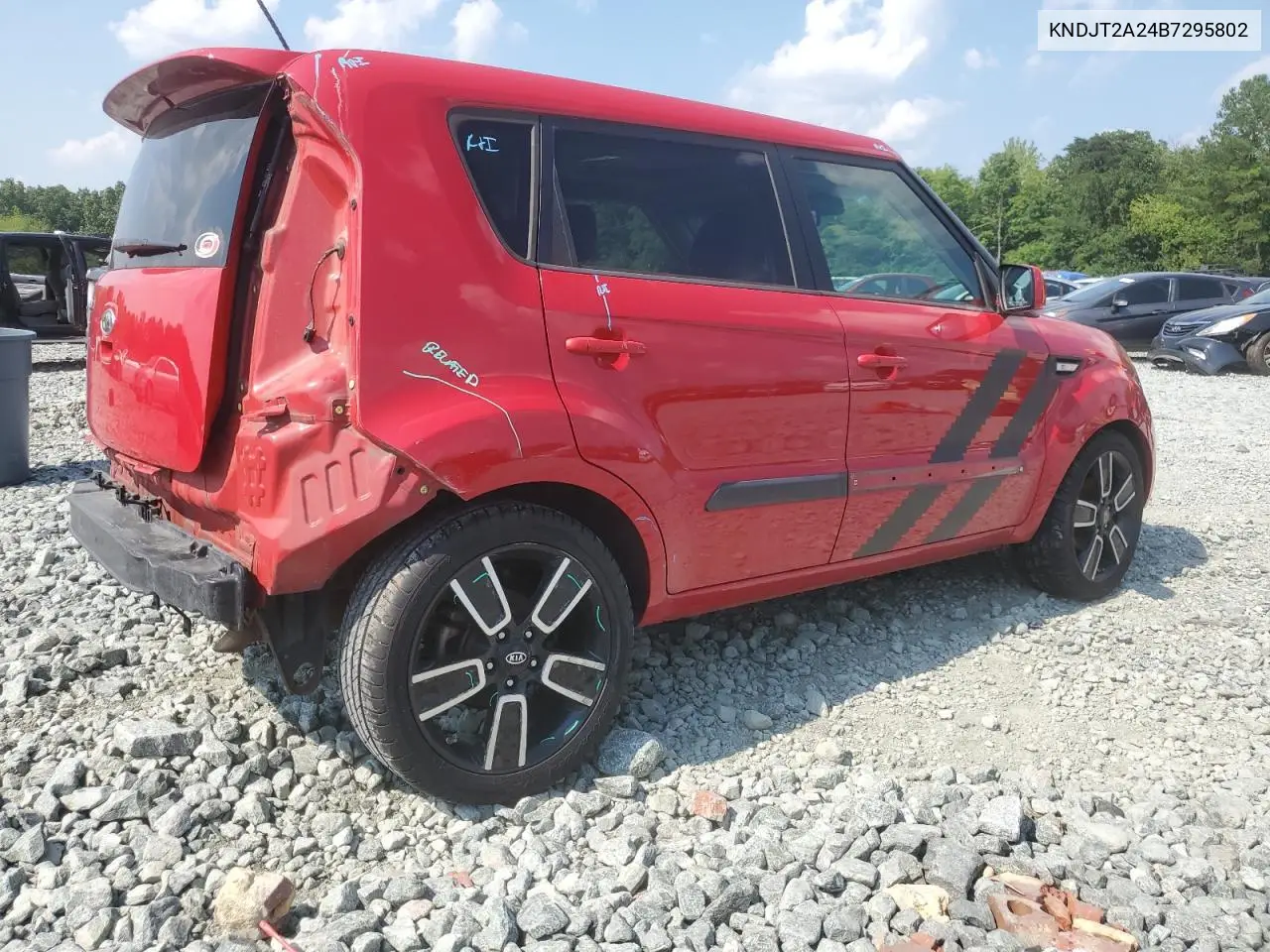 2011 Kia Soul + VIN: KNDJT2A24B7295802 Lot: 63783035