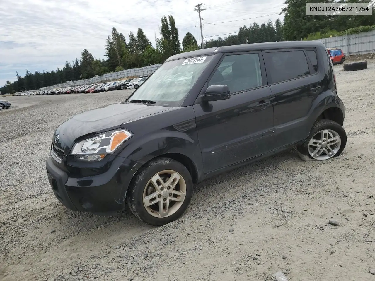 2011 Kia Soul + VIN: KNDJT2A26B7211754 Lot: 65457505