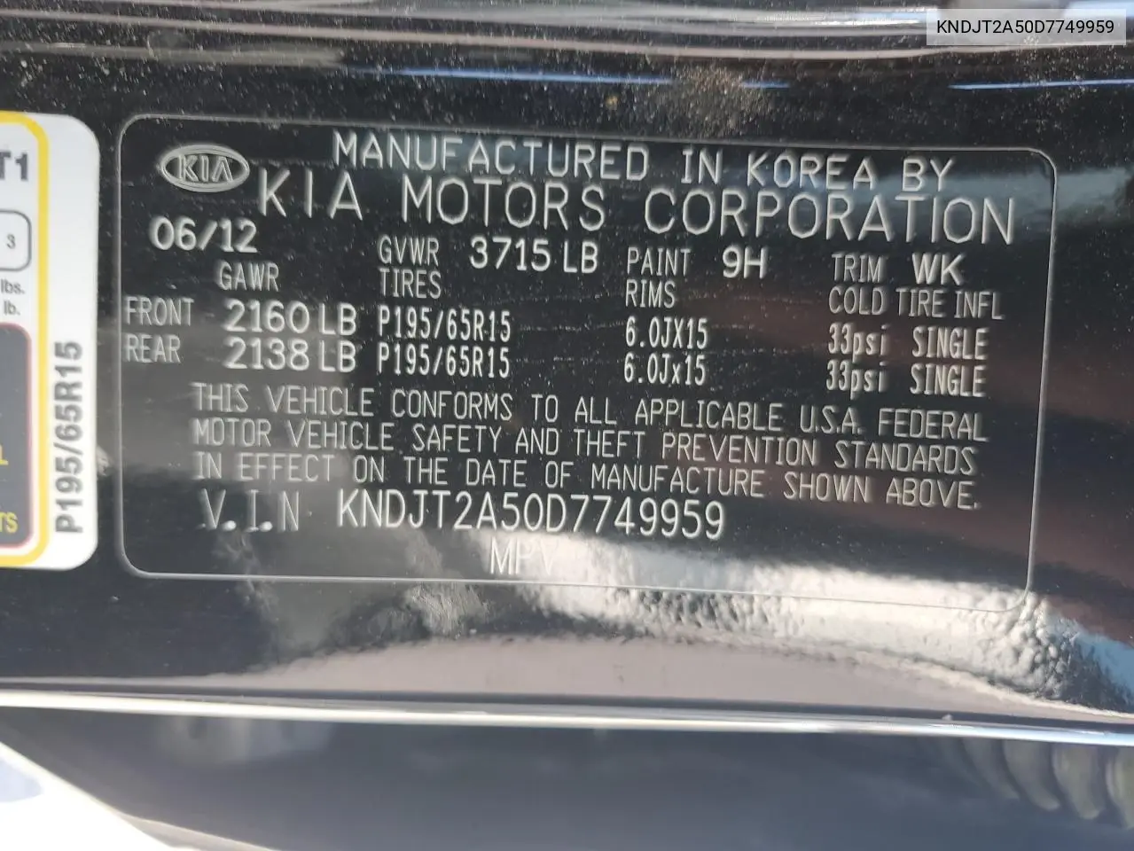 2013 Kia Soul VIN: KNDJT2A50D7749959 Lot: 56928835