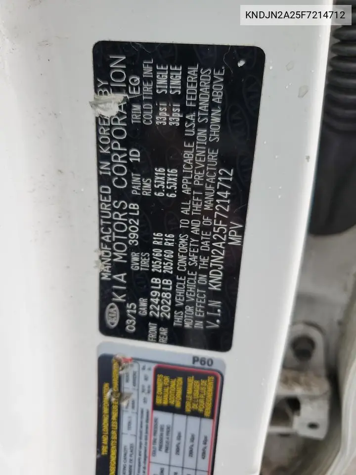 2015 Kia Soul VIN: KNDJN2A25F7214712 Lot: 56630165