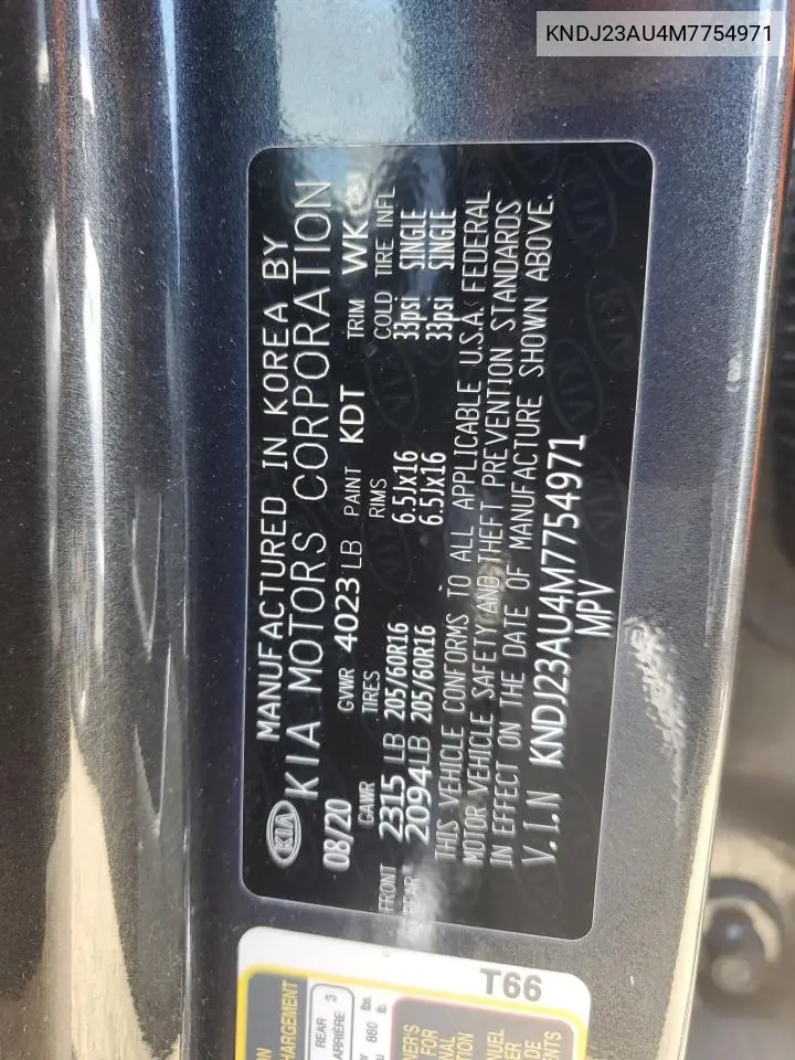 2021 Kia Soul Lx VIN: KNDJ23AU4M7754971 Lot: 62917015
