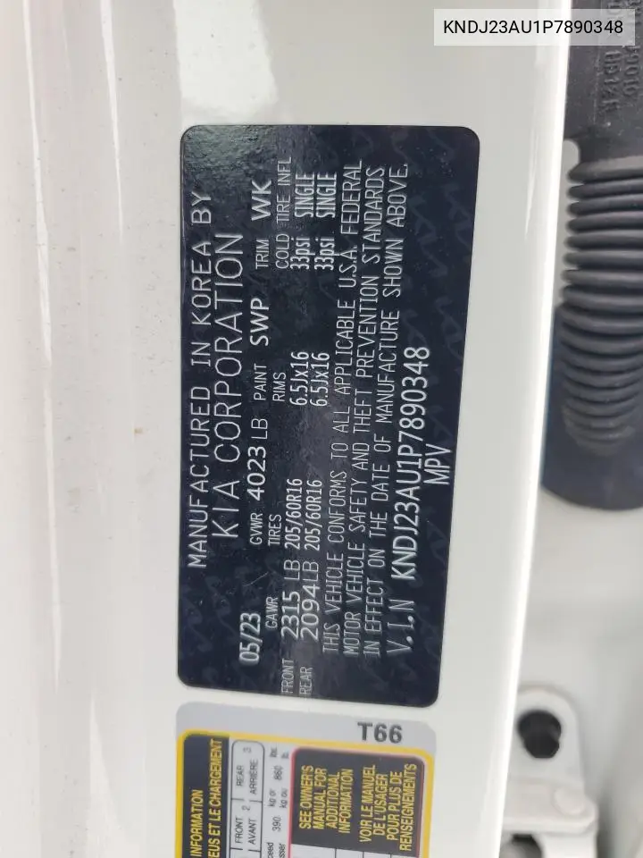 2023 Kia Soul Lx VIN: KNDJ23AU1P7890348 Lot: 62467545