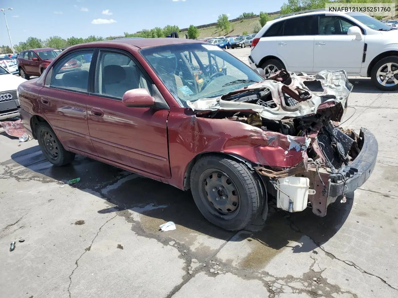 2003 Kia Spectra Base VIN: KNAFB121X35251760 Lot: 56752625