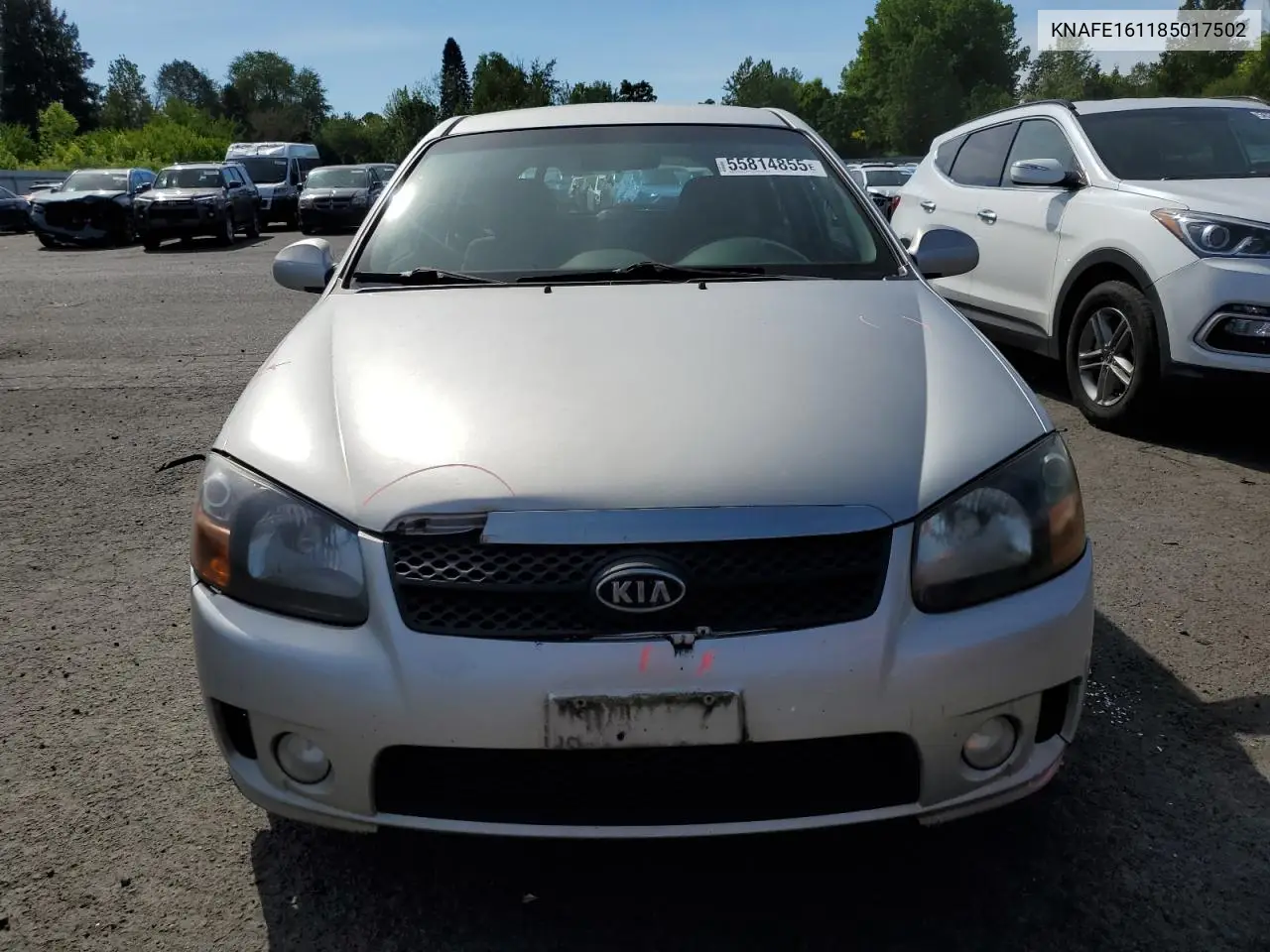 2008 Kia Spectra5 5 Sx VIN: KNAFE161185017502 Lot: 55814855
