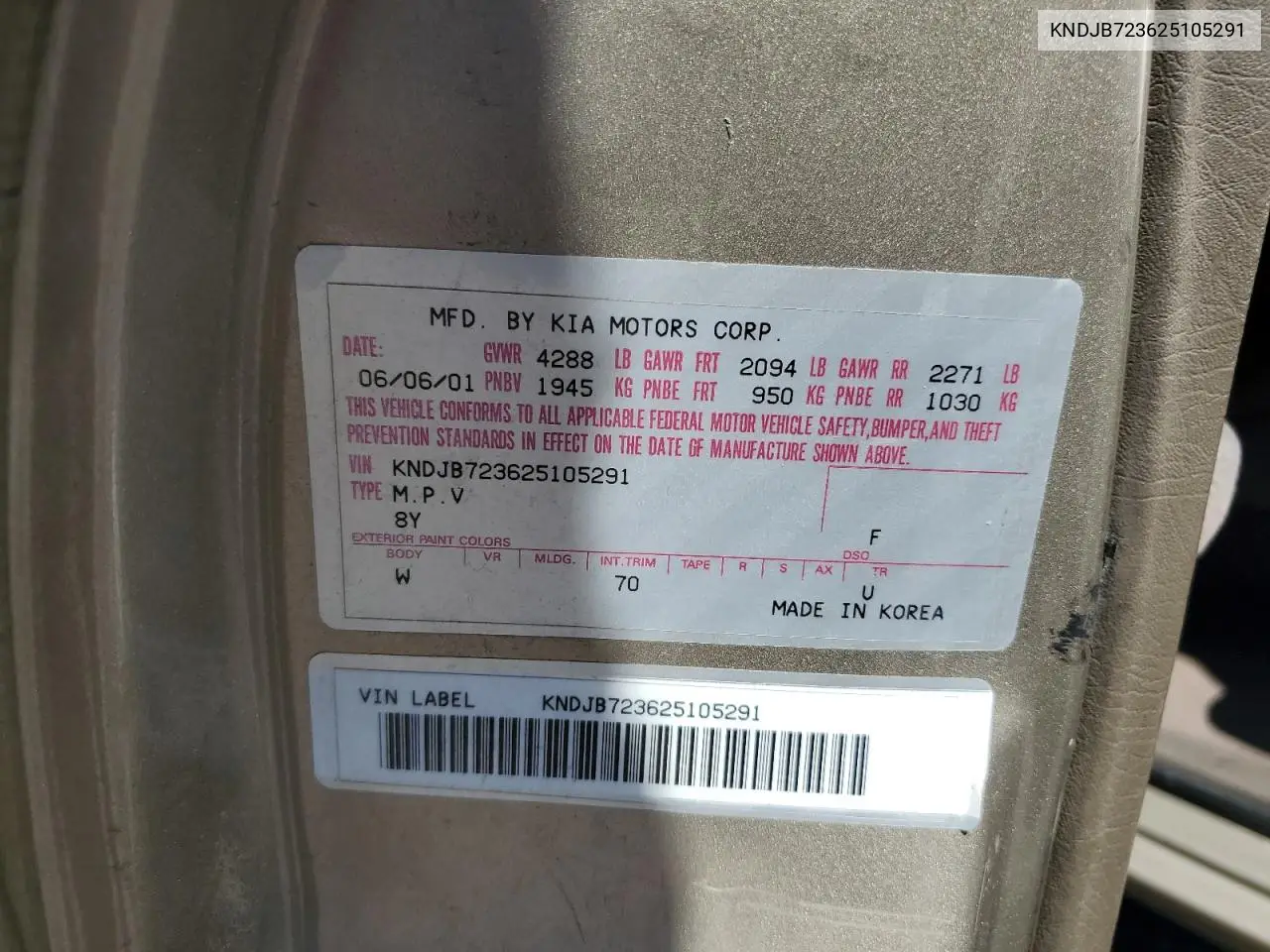 2002 Kia Sportage VIN: KNDJB723625105291 Lot: 49628835