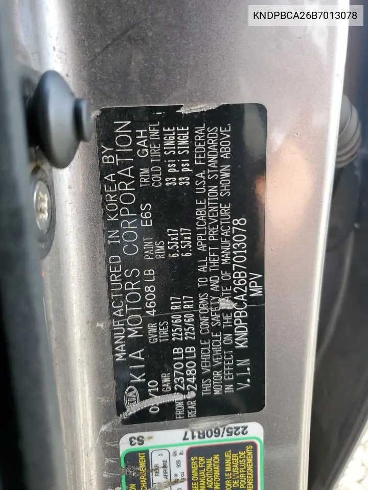 2011 Kia Sportage Lx VIN: KNDPBCA26B7013078 Lot: 62317055